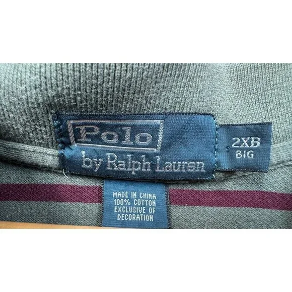 Polo by Ralph Lauren Short Sleeved Polo Shirt Olive Green Striped Men's 2XB Big - Picture 7 of 7